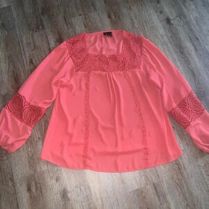 New Directions • Square Neck Crochet Trim Women’s lightweight lace blouse